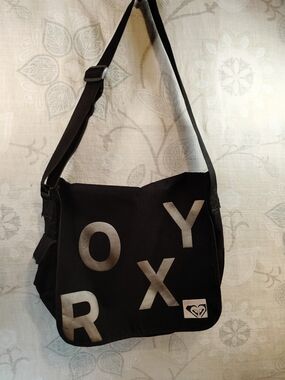 Roxy Black Crossbody Messenger Bag with Silver Logo